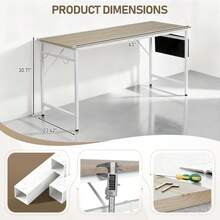 63 Inch Computer Office, Modern Simple Gaming Desk With Side Fabric Drawer & Hook Up, Wear-Resistant Surface, Writing Desk Work Desk For Bedroom, Living Room, Oak Grey - Oak Grey - View 3
