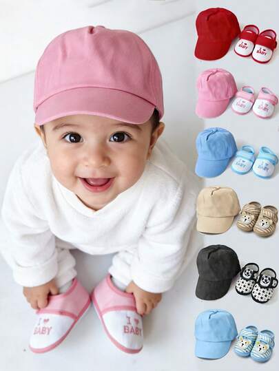 2pcs/Set Baby Hat And Leg Warmers Set, Newborn Infant Comfortable Baseball Cap, Breathable Sunscreen Baby Hat With Letter Print Leg Warmers Set, Suitable For All Seasons, For Baby Boys And Girls, Photography Props, Baby Gift