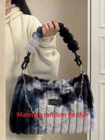 Tie Dye Plush Single Shoulder Armpit Bag, A Luxurious Women's Single Shoulder Plush Bag Square Bag That Is Charming, Elegant, Fashionable, , And Elegant. It Is Suitable For Women's Daily Commuting Or Gatherings, Weddings, Dances, Dinners/Banquet Dates, And Can Be Paired With Dresses, Formal Wear, Holiday Dresses, Birthday Dresses, Casual Dresses, Yoga Dresses