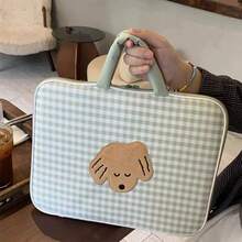 1pc Checkered Cute Cartoon Laptop Sleeve Bag, Fits 11/13 Inch Laptops, With Inner Lining, Essential For Back To School