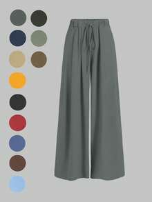 Pantaloni a gamba ampia e fluida: tessuto leggero e traspirante + vita con laccetto elastico, effetto snellente ed allungante, pantaloni casual essenziali per andare al lavoro, fare shopping e rilassarsi. Nuovi pantaloni casual primaverili/autunnali da donna, adatti per appuntamenti, studenti e uscite quotidiane. Stile versatile, adatto per casual, spiaggia e altre occasioni. Pantaloni casual da donna con vita con laccetto, adatti per uscite e abbigliamento da relax. - Grigio - Visualizzare 4