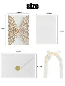 4件套烫金蝴蝶结婚礼邀请函，优雅激光切割DIY信封和卡片，镂空玫瑰设计，适用于婚礼、周年纪念、新娘送礼会、订婚派对、宴会及其他场合。 - 彩色 - 查看 3