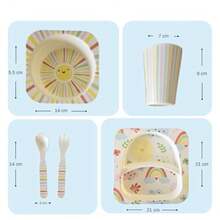 CYPNSet de Vajilla Infantil 5 Piezas Plato Tazón Vaso Cuchara y Tenedor Colorido y . Sin BPA Apto Lavavajillas Ideal para Bebés y Niños Pequeños. Diseño ArcoirisFashion - 227666811 - Ver 3