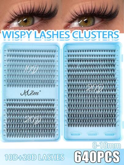 MEM 640pcs 3D Russian Mink Faux Fur Cluster False Eyelashes, 0.07mm 10D-80D Mixed Density, 8-18mm Reusable Eyelash Extensions, Suitable For Beginners, Perfect For Daily, Travel, Wedding, Party And Holiday Makeup, Ideal Christmas And Halloween Beauty Gift