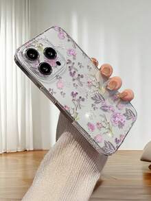 A Stylish And Creative Full-Screen Purple Flower And Leaf Floral Design High-Transparency Phone Case, Made Of Transparent TPU Material, Drop-Proof, Scratch-Proof, And Fingerprint-Resistant, Protecting The Camera Lens And Compatible With Apple, Nothing, Pixele, INFINIX, And Redmi Phones. - Multicolor - View 4