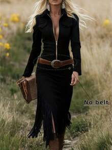 Women Midi Dresses - Black - View 1