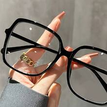Women's Large Frame Square Glasses - Oversized Black Full Frame Glasses, Suitable For Both Daily And Formal Occasions, Modern European Style Elegant Round/Rectangular Face Frame - Perfect For Parties And Events - 1 件 黑色 - 查看 5