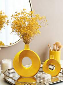 1pc Creative And Simple Donut Shaped Flower Vase Flower Arrangement Decoration Ornament Gifts Birthday Graduation Home Decor Room Decor Glass Vase - Yellow - View 3