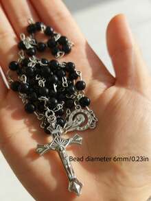 1 Stück 8mm oder 6mm Kunstperlen Rosenkranz Halskette, Kreuz Anhänger, Jesus und Jungfrau Maria, geeignet für Gebet, Taufe, Ramadan, Jesus, Weihnachtsgeschenk, tägliche Party, Kommunion Party Accessoires, Unisex, Paar (Da diese Perlenketten sorgfältig von Hand gefertigt sind, kann sich der Verschluss gelegentlich während des Transports lösen. Befestigen Sie ihn einfach wieder, und Ihre Halskette ist wieder perfekt.) - Schwarze Perle - Übersicht 11