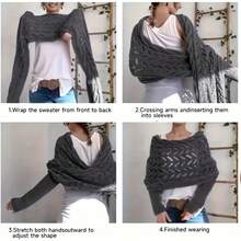 1 Ladies' Elegant Off-The-Shoulder Knitted Shawl With Hollow Extended Double Sleeve Shawl - Stylish Hollow Design Scarf, Light Windshield, Perfect Autumn And Winter Fashion, Autumn And Winter Fashion Accessories | Complex Knitting | Bohemian Style | Warm Decoration | Inelastic Cut - 5# 深灰色 - 查看 2