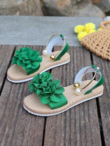 Women's Floral Beach Slip-On Sandals, Lightweight Fashionable Summer New Sweet Fairy Style Versatile Beach Vacation Non-Slip Soft Sole - Green - View 8