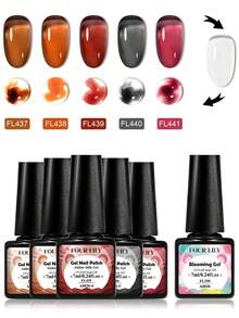 FOUR LILY 6pcs Amber Gel Nail Polish Set 7ml - Brown Nude Pink Translucent Gradient Long-Lasting Semi-Permanent Nail Art - Multicolor - View 1
