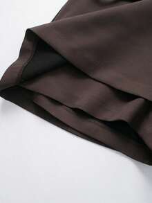 Women's Solid Color Zipper Waist Belt Skirt Pants - Brown - View 5