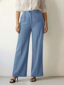 Women's High Waist Pleated Loose Fit Trousers, Suitable For Work And Casual Wear, Spring/Summer - 藍色 - 查看 5