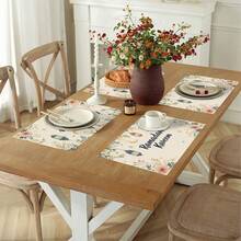 2/4/6/8pcs Rectangular Eid Mubarak Table Runner, 3pcs Gold & Blue Lanterns, 2pcs Gold Crescent Moon & Star, Leaf & Flower Placemats, Disposable Tablecloth, Seasonal Kitchen & Dining Table Decor, Home Party Decoration - Multicolor - View 4