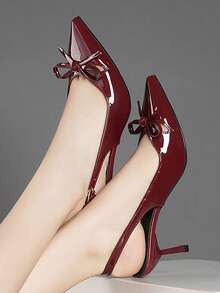 优雅蝴蝶结高跟鞋，女士新款夏季尖头细跟低鞋面仙女风小猫跟鞋 - 紅色 - 查看 4