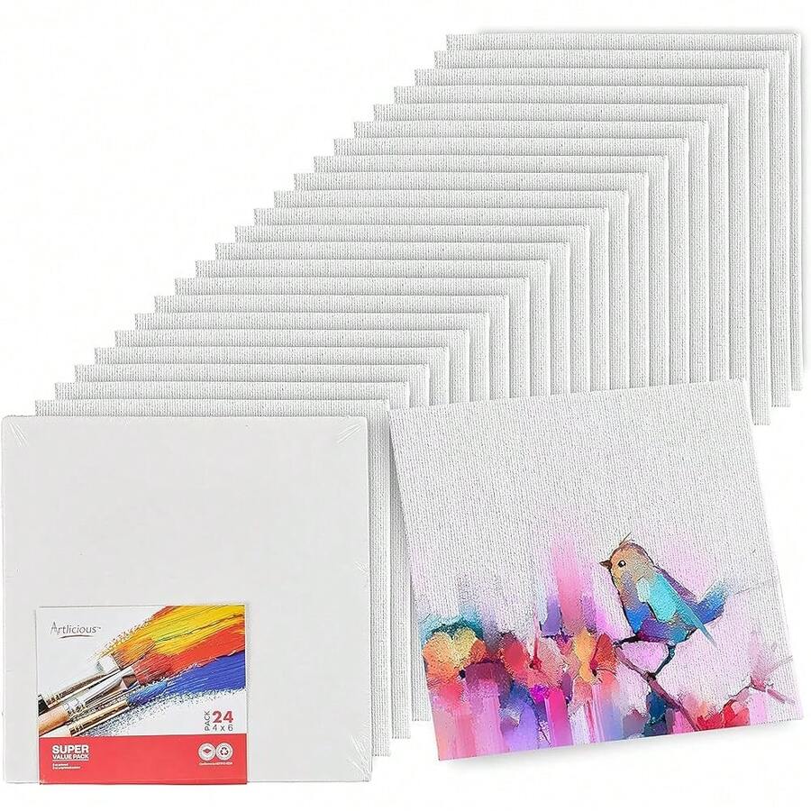 Canvases For Painting - Pack Of 24, 4 X 6 Inch Blank White Canvas Boards - 1OO% Cotton Art Panels For Oil, Acrylic & Watercolor Paint - 4x6吋-24片 - 查看 1