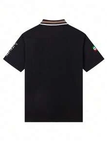 Italian Flag Pattern Short Sleeve Men's Fashion Ribbon Polo Shirt, Suitable For Casual Daily Wear, Outdoor - Black - View 3