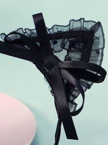 2pcs/Set Lolita Style Polka Dot Mesh Cat Ear Headband, Sweet Ribbon & Hollow Lace Photography Props - Black - View 11
