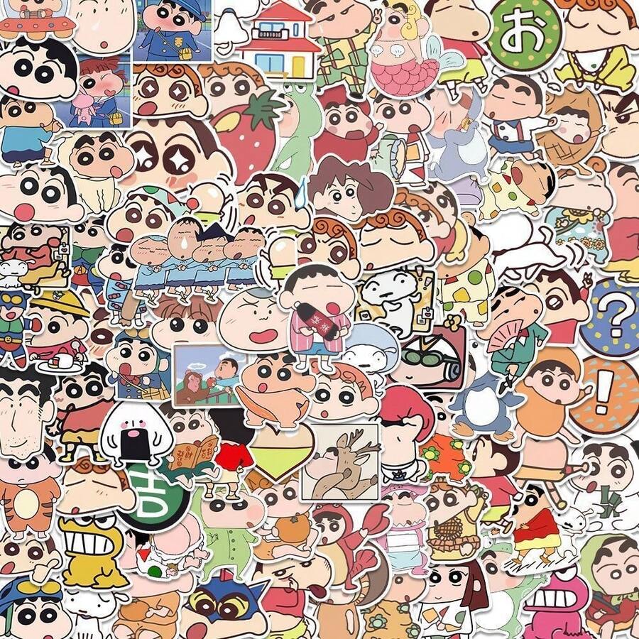 100张可爱有趣的迷你蜡笔小新贴纸 - 卡通自粘贴纸 | 个性化笔记本、手机、DIY用品，卡通迷必备 - 彩色 - 查看 1