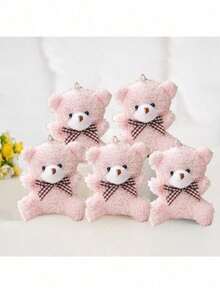 5个卡通领结泰迪熊毛绒玩具，可DIY钥匙扣、包包挂件，适合情人节、毕业派对、生日礼盒、婚礼派对装饰、生日派对DIY装饰、包包钥匙扣挂件、圣诞节、儿童派对礼物、儿童礼物、泰迪熊 - 彩色 - 查看 7