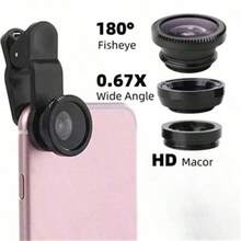 3-In-1 Universal Clip-On Smartphone Camera Lens Kit, Includes Fisheye Lens, Wide Angle Lens And Macro Lens, Manual Focus, Suitable For Smartphone Photography, With Magnifier - Multicolor - View 12