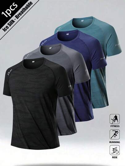 1pc Men's Summer Mesh Casual Lightweight Short Sleeve Fashionable Printed Sports Outdoor T-Shirt