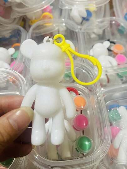 1套/1件随机熊形流体艺术DIY绘画材料套装，创意石膏（部分配件、颜色、文字、图案、形状随机）