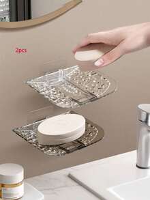 1pc Wall Mounted Soap Dish, Dual Layer Bathroom Soap Holder Tray, Rust-Proof Soap Saver Rack For Home - Multicolor - View 10
