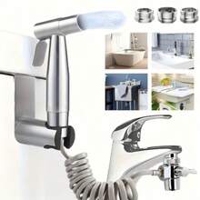 1 Set Sink Faucet Sprayer Attachment, Home Bathroom Hand Shower Sprayer Hair Washing Kit With Shower Hose, 3 Adapter, Sprayer Holder & Universal Faucet Diverter, Suitable For Bathroom Bathtub, Kitchen Faucet, Utility Laundry Tub - Silver - View 1