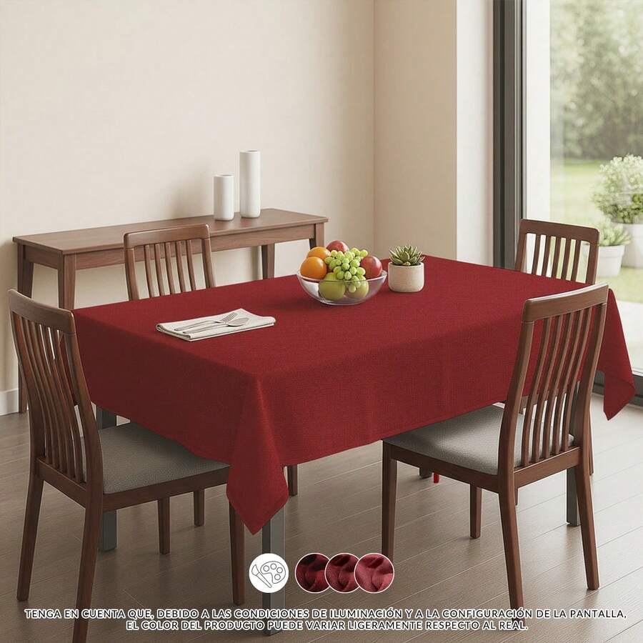 Mantel impermeable liso 6 colores -Repelente de líquidos y suciedad- 5 medidas disponibles: 140x140cm, 140x180cm, 140x240cm, 140x280cm y 140 redondo - Burdeos - Ver 1