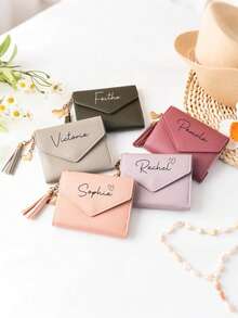 Personlig hjärtformad tofsplånbok, personlig text för kvinnors korthållare, anpassat text för kvinnors kortfodral och ID-fodral, brudtärnepresent, present till nygifta, perfekt present till flickvän - Multifärgad - Visa 4