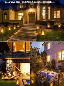 1/4/8/12pcs Solar Torch Lights, Outdoor Lighting, Realistic Flickering Flame Effect, Waterproof LED Lights, Suitable For Yard, Patio, Lawn, Landscape, Halloween, Christmas Party Decor, Solar Outdoor Lights, Solar Torch Lights With Flickering Flame, Solar Outdoor Lights, Garden Solar Outdoor Lights - 黑色 - 查看 11