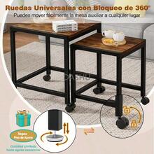 Juego de 2 Mesa Auxiliar con Ruedas, Mesa de Centro para Sala,  Mesas de Laterales Anidación, Mesas de Café Apilable para Sala de Estar, Mesitas de Noche para Recámara, 45x48x53cm, Marrón - por defecto - Ver 7