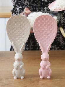 Rabbit Shaped Rice Spoon, Kitchen Shovel, Standing Cooking Tools, Rice Cooker Supplies,Flatware Serving Spoons Rice Servers, Cute Kitchen Non-Stick Rabbit Rice Paddle Spoon Tool, Pp Shape Standing Rice Spoon, Non-Stick, Stand-Up Rice Spoon, For Kitchen, Birthday Gift, New Year Gifts - Multicolor - View 1