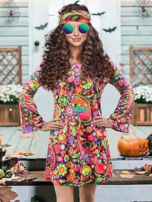 6pcs/Set 70s Retro Hippie Style Jewelry Set, Includes Necklace And Earrings, Vintage Style Suitable For Girls And Women (Pattern Placement Random). Can Be Used For Christmas Party, Carnival Party, Holiday Outfit, Valentine's Day Gift, Floral Pattern, Basic Style, Outdoor Outfit, Party Wear, Elegant Attire, 90s Style, Singles Party, Mature Women's Outfit, Halloween Party Costume - Red Flower - View 16