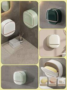 1个带盖豪华壁挂式皂碟，高端沥水皂架，防水ABS皂碟收纳盒，适用于浴室、淋浴间、旅行，简约皂碟，浴室配件，浴室收纳架，万圣节/圣诞节装饰