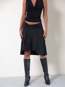 Women's Striped Midi Skirts Y2K Low Waist Ruffle Flowy A-Line Skirt Elegant Asymmetrical Knee Length Skirts Summer Going Out Beach Party Streetwear - màu đen - Xem 4