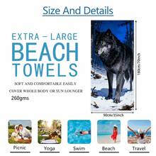 1pc Snow Wolf Beach Towel, Super Soft Microfiber Extra Large Beach Blanket, Super Absorbent Bath Towel, Suitable For Travel, Swimming Pool, Diving, Surfing, Yoga, Camping, Available In Multiple Sizes, Beach Accessories For Beach, Pool, Travel, Camping, Yoga - Multicolor - View 13