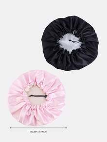 1入組女士雙層緞面睡眠帽，適用於美容，護髮，化療，配有可調節扣環，適用於日常使用的絲綢帽，緞帽 - 黑色 - 查看 3