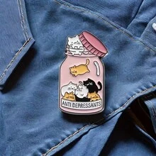 Broche redondo de gato pequeño y lindo, serie de animales de dibujos animados, broche de gato con botón de silicona en la parte posterior, adecuado para mochilas, bolsos, camisas multifuncionales, accesorios de ropa, decoraciones geniales e interesantes, regalos ideales y los mejores regalos para familiares y amigos - Multicolor - Ver 7