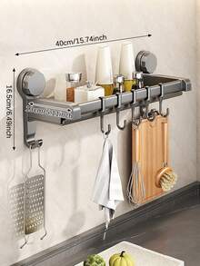 Space-Saving Wall-Mounted Kitchen Organizer | Metal Spice Rack And Food Storage Shelf, Easy To Install, No Drilling Required, Ideal For Dishware, Cookware, And Towels, Suitable For Home And Restaurant Use