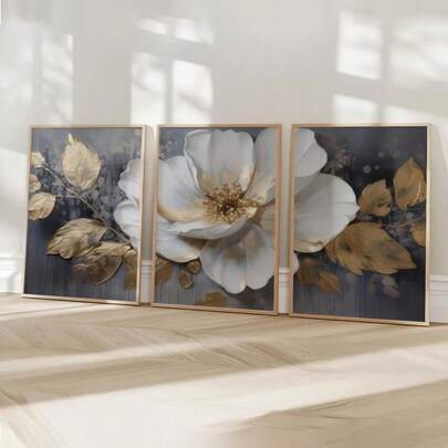 3幅/套 无框帆布艺术海报，现代抽象花卉帆布艺术套装，墙面装饰，充满活力的客厅卧室办公室宿舍装饰