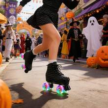 Gets Men's And Women's Zebra Print High Top Roller Skates, Men's And Women's Roller Skates 4 Wheels Shiny Roller Skates For Indoor And Outdoor Sports, With Shoe Bag, Suitable For Beginners And Roller Skaters - 黑色 - 查看 8