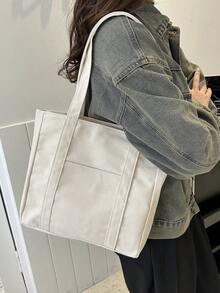 轻便易携，适合学校、校园、图书馆、购物、旅行、户外活动、野餐等各种场合。大容量手提包/单肩包 - 米色 - 查看 5