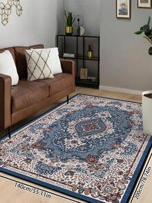 1pc Red Vintage Distressed Style Rug, Polyester Fiber Rectangular Easy Care Machine Washable Carpet, Suitable For Hallway, Bedside, Living Room, Bedroom Home Decor Area Rug - Teal Blue - View 19