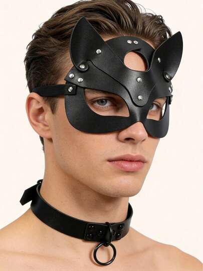 1pc Leather Fox Mask, Masquerade Party Mask, Costume Accessory Prop