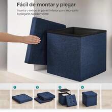 MIKOMIKA Storage Ottoman, Folding Storage Chest, Footstool, Cube Bench, Holds Up To 300kg, For Living Room, Bedroom, Entryway. Ottoman Storage Chest Folding Stool, Linen Stool, Foldable Seat Footstool - 76 X 38 X 38 Cm, Assorted Colors Black Blue Beige Slate Grey. (Drawer 001) - CAJON-PLEGABLE-38CM-AZUL - 查看 3