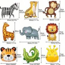 9pcs Animal Shaped Foil Balloons, Extra Large Lion Tiger Elephant Balloons, Forest Animal Giraffe Helium Balloons, Jungle Crocodile Zebra Monkey Giant Balloons, Children's Forest Animal Balloons - Multicolor - View 9