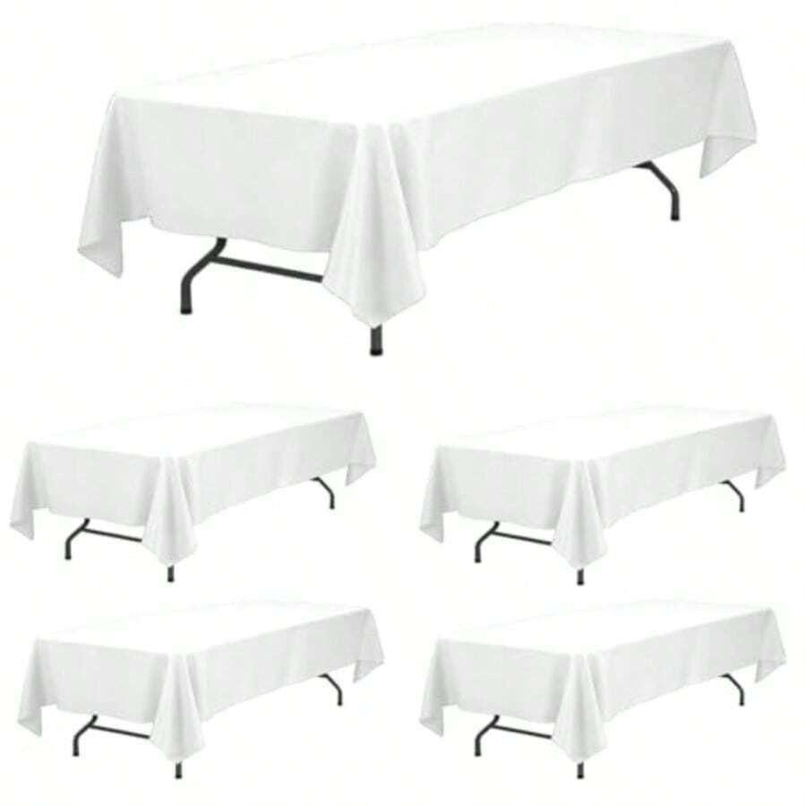 5 Pack White Table Cloth | Premium Square Tablecloth 137x183cm For Wedding Receptions, Buffet Setups, Home Dining | Handcrafted Fabric - White - View 1